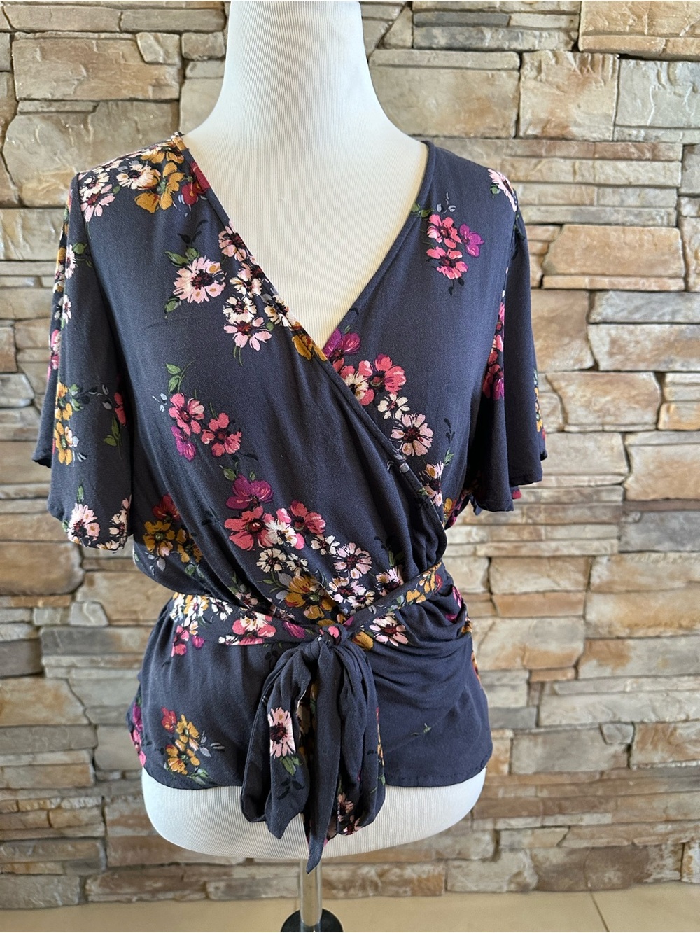Re:named Tie Wrap Flower Print Blouse